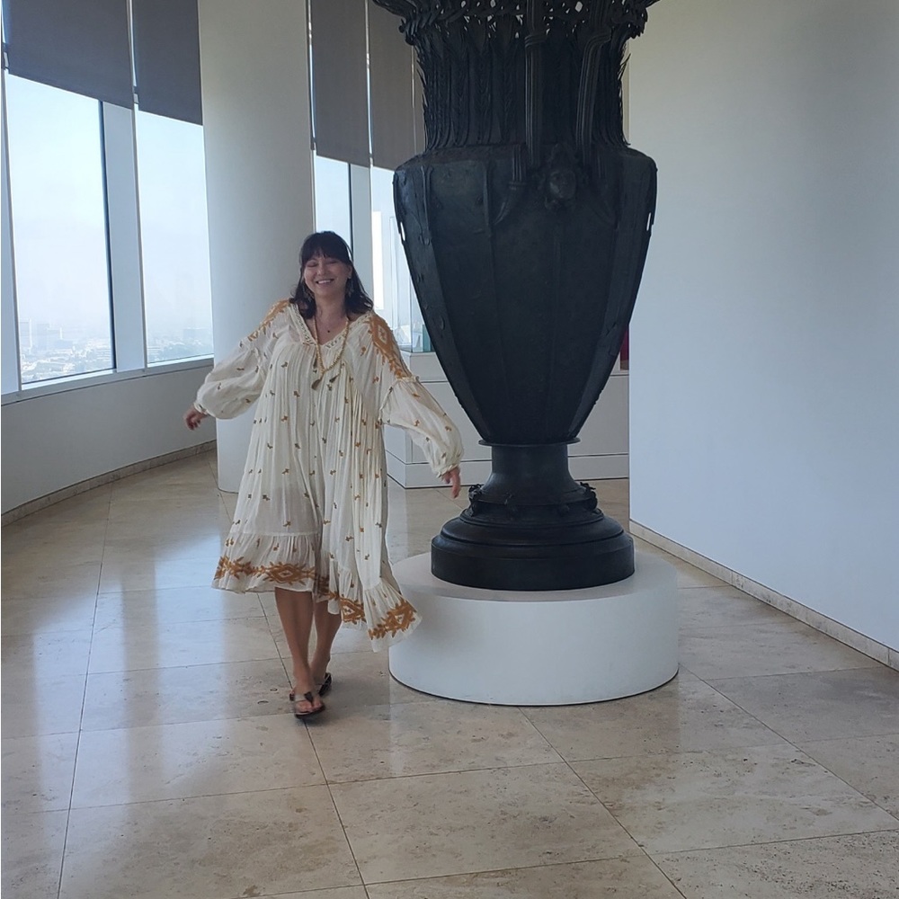 Free people Rare long sleeve midi dress yellow embroidered cotton gauze & slip - Picture 2 of 6